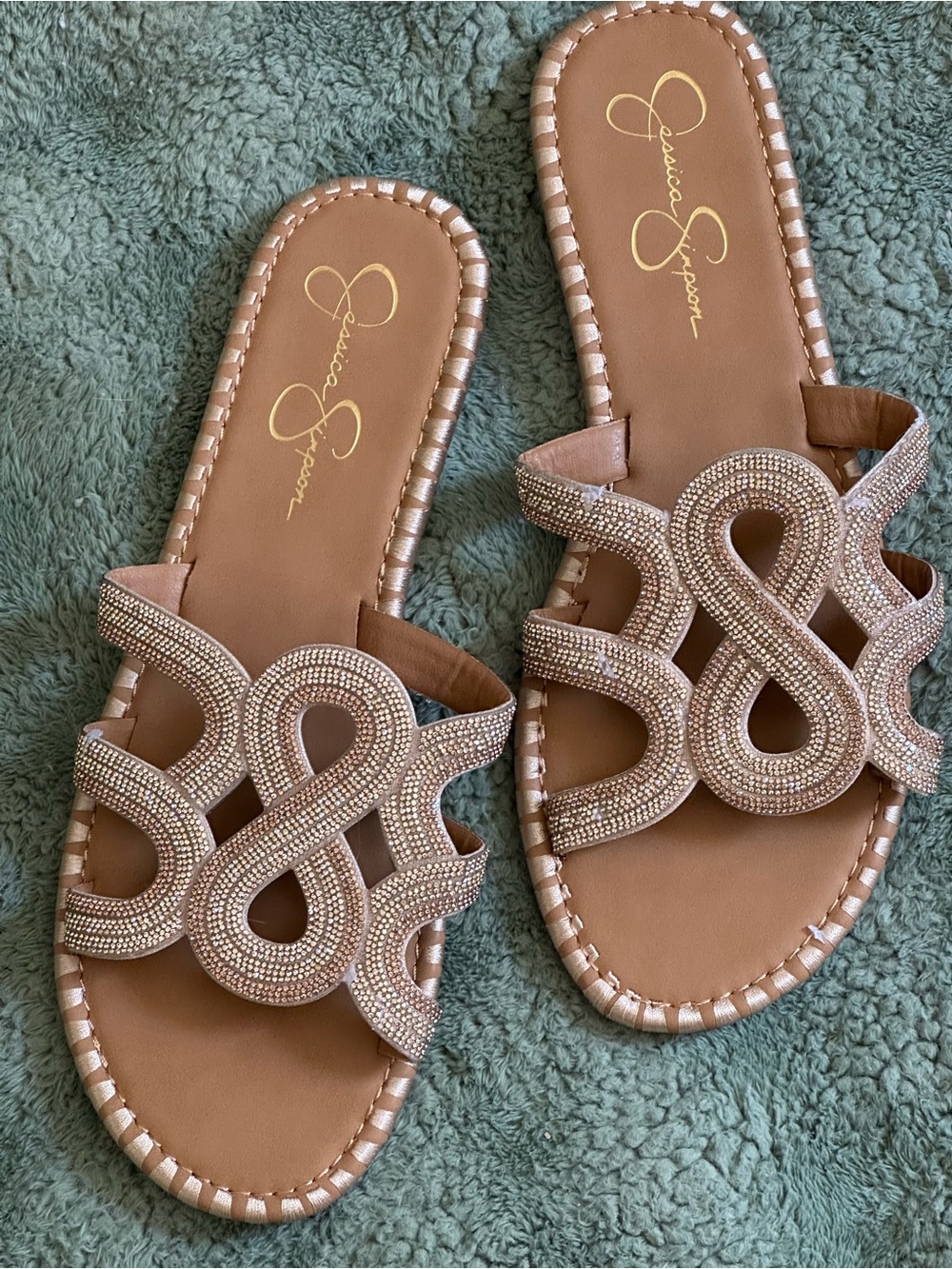 Jessica Simpson MULTI Gold Beaded FLAT SlideS